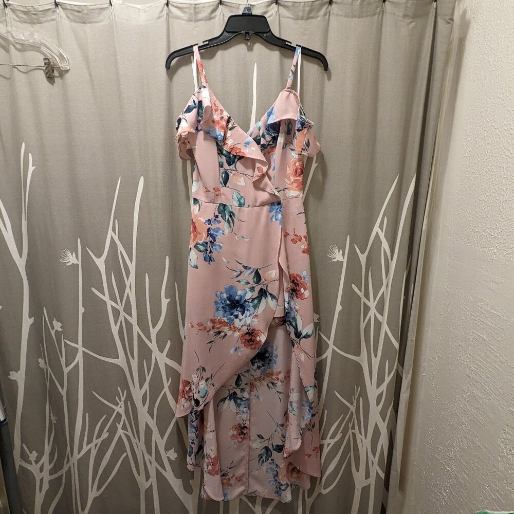 I.N. San Francisco pink floral romper w/ high-low skirt size 3